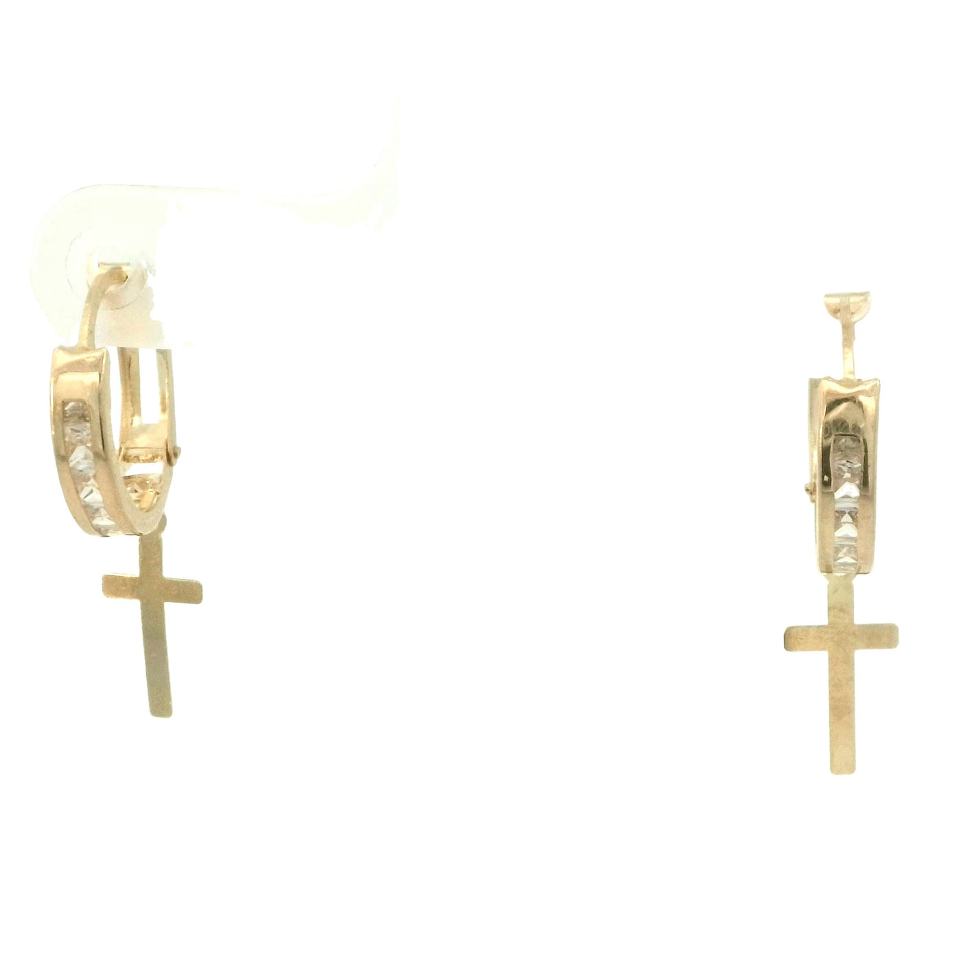 EARRINGS 14 Karat Weight: 1.3G CZ CROSS DANGLE