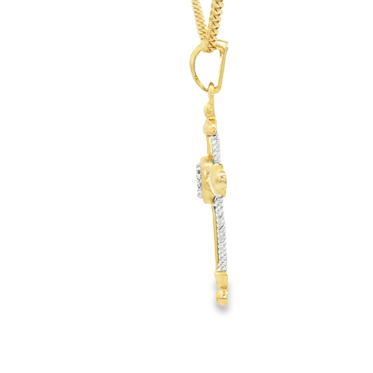 14 KARAT PENDANT NATURAL DIAMOND CROSS TWO TONE