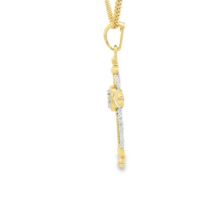 14 KARAT PENDANT NATURAL DIAMOND CROSS TWO TONE