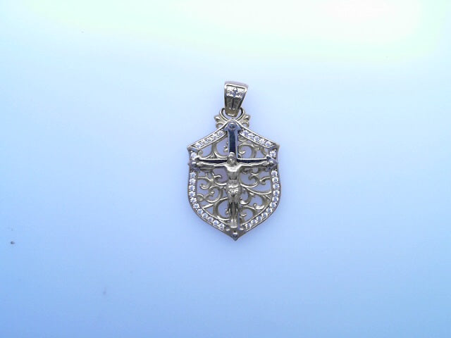 PENDANT 14K 3.6G JESUS CZ JESUS ON CROSS SHIELD