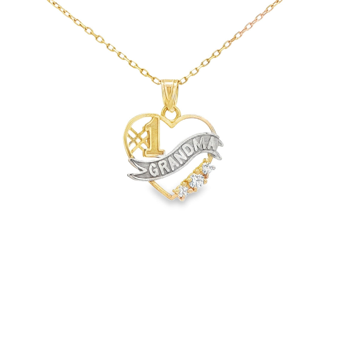 PENDANT 14K Grandma #1 CzHeart 2TONE