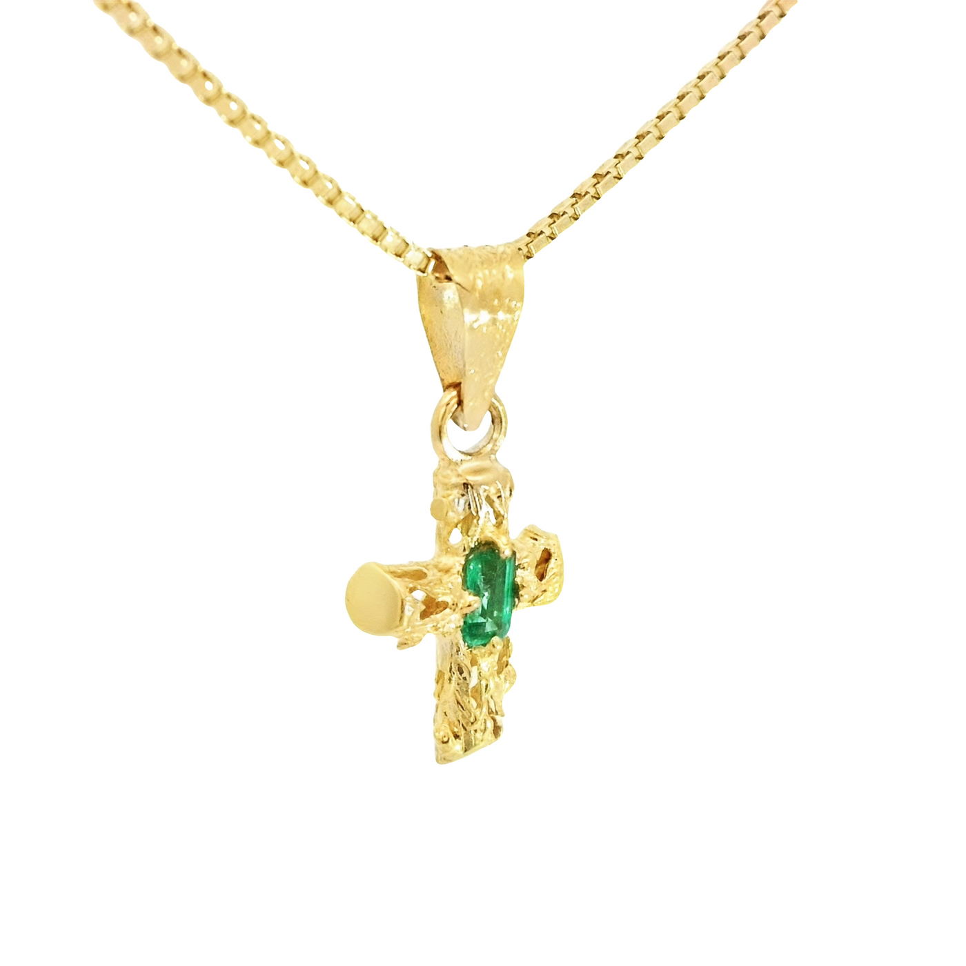 18KR Cross Pendant with Natural Emeralds