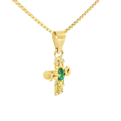 18KR Cross Pendant with Natural Emeralds