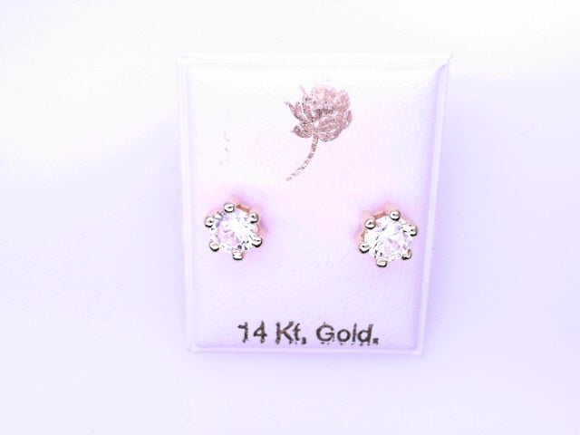 14 KARAT STUD EARRINGS WEIGHT: 0.8G : 5MM CZ CLEAR