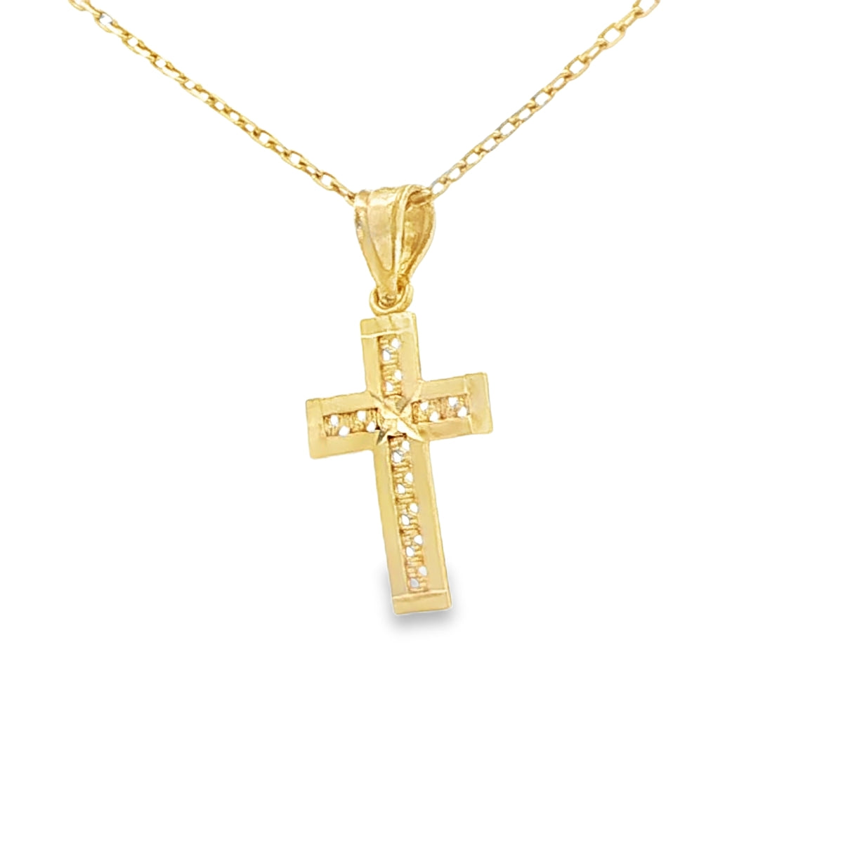 14K CHARM CROSS DC HIGH POLISH BORDER NEGATIVE SPACE