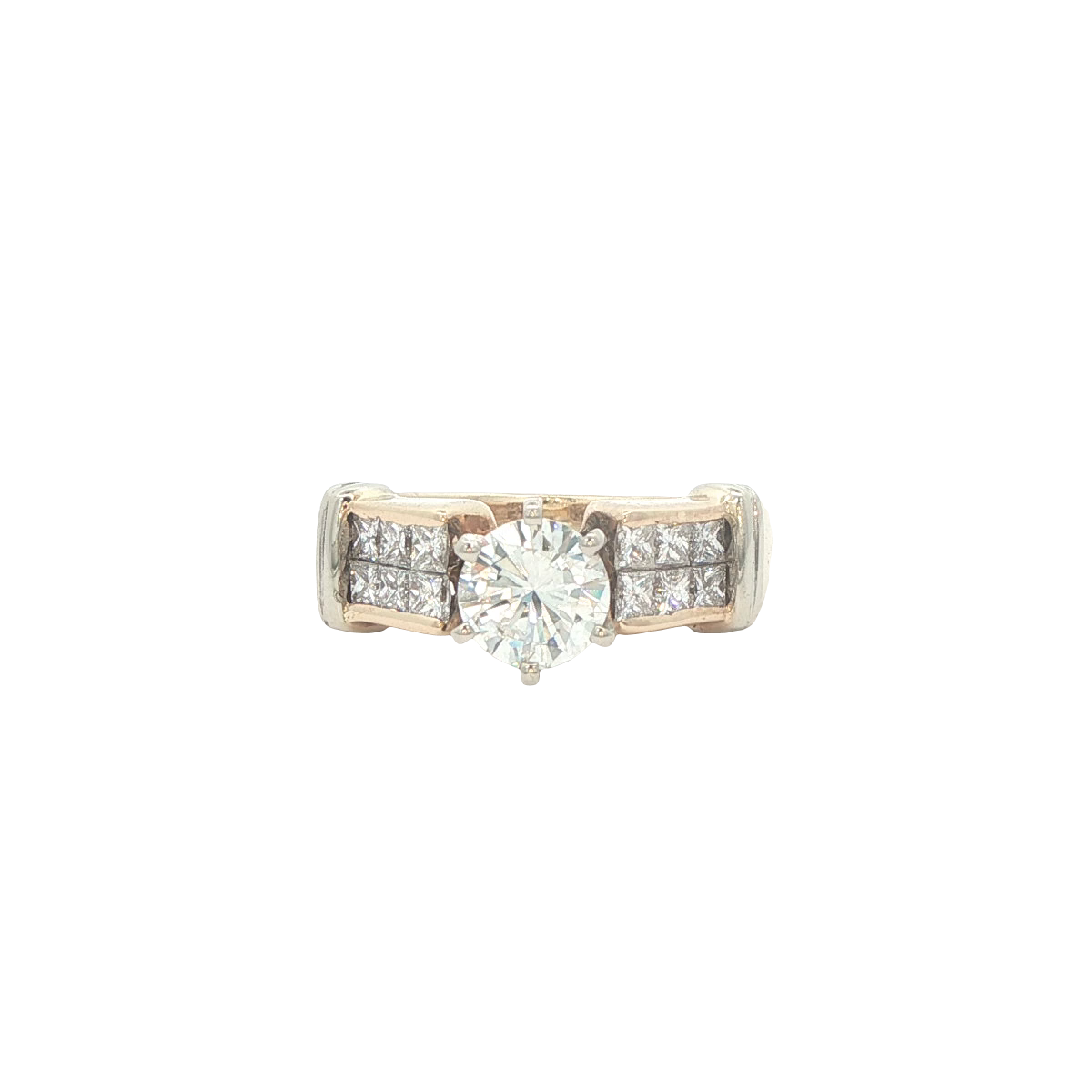 RING 14K #7 GIA CERTIFICATE DIAMOND ROUND   CHANNEL SET PRINCESS