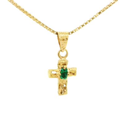 18KR Cross Pendant with Natural emeralds