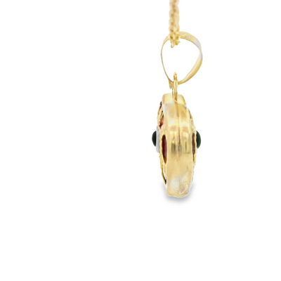 PENDANT 14K EVIL EYE HEART RED MILIGRAIN