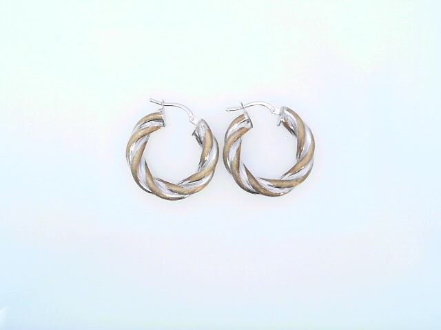 EARRINGS TWO-TONE 14 KARAT SATIN TWISTED HOOP EARR