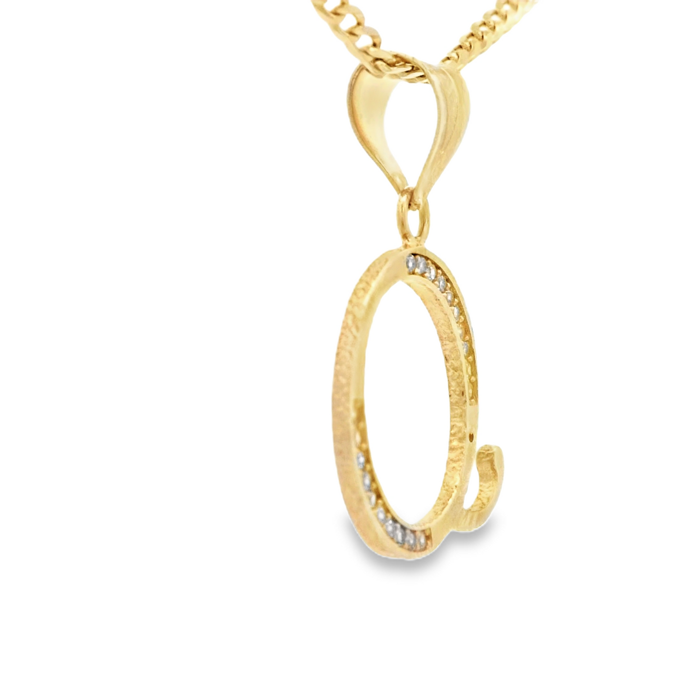 PENDANT 14K Letter Q CZ Italian