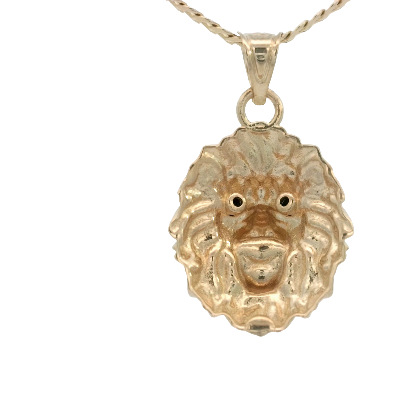 14K  PENDENT LION FACE BLACK EYES
