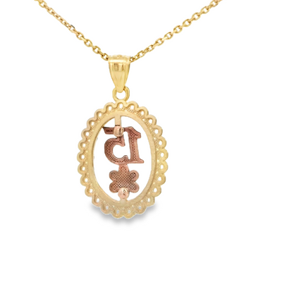 14K 15 TRICOLOR PENDANT ROUND FLOWER