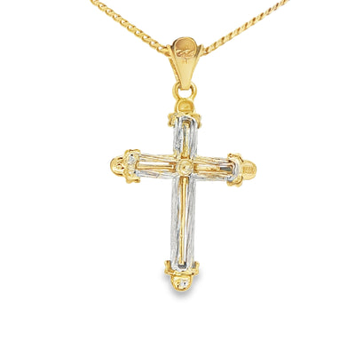 14 KARAT PENDANT NATURAL DIAMOND CROSS TWO TONE