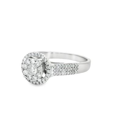 RING 14K WHITE #9 ENGAGEMENT DIAMOND  HALO 1.55ctw