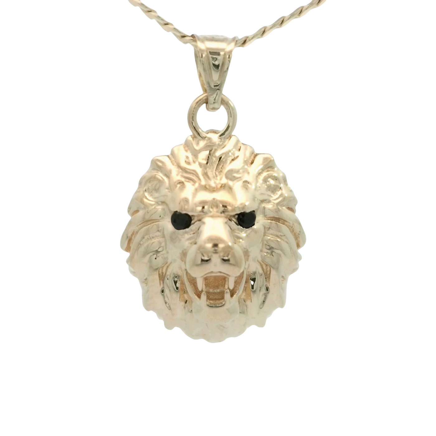 14K  PENDENT LION FACE BLACK EYES