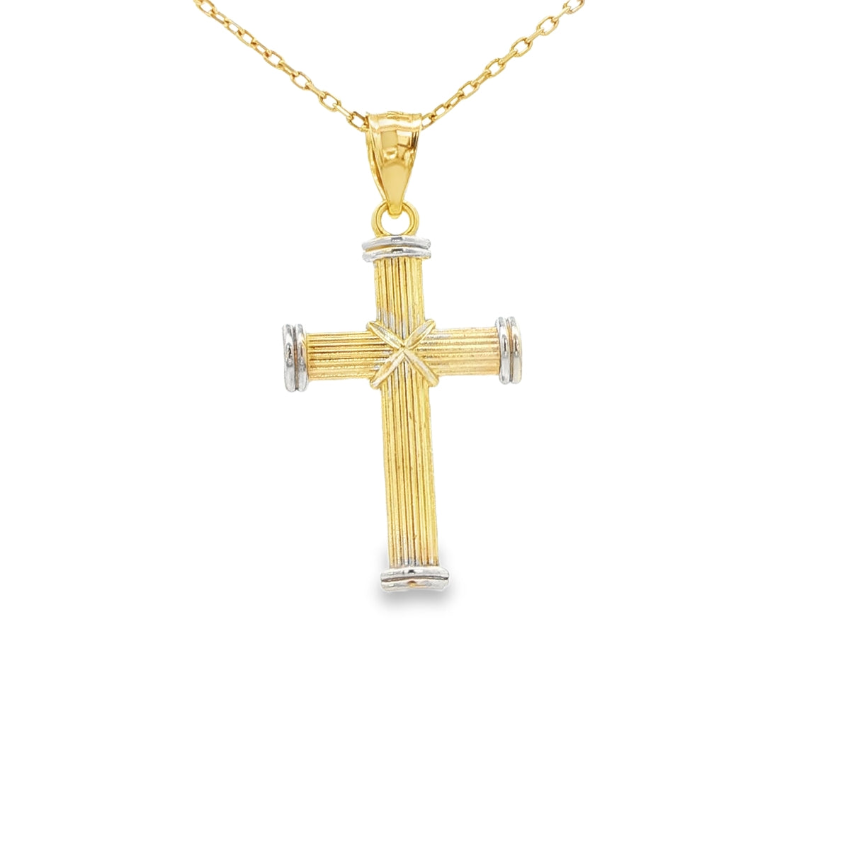 14 KARAT DIAMOND CUT CHARM JESUS CROSS CIRCLE BACK