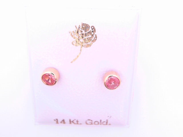 14 KARAT STUD EARRINGS WEIGHT: 0.4G : 4MM CZ PINK