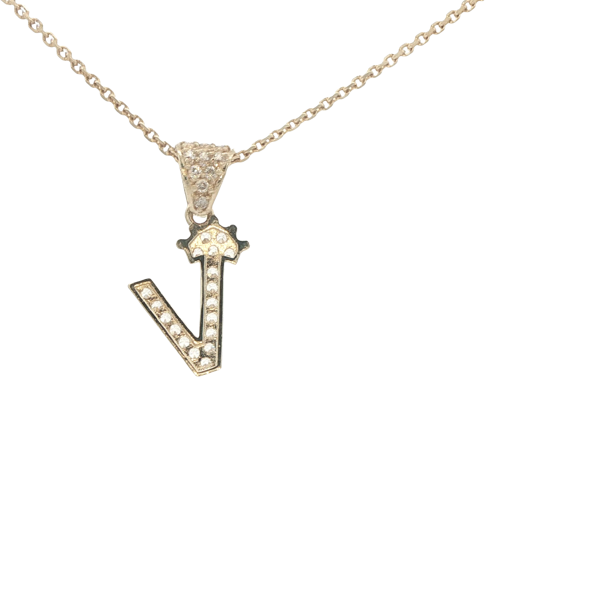 14 KARAT CHARM CZ LETTER V WITH CROWN
