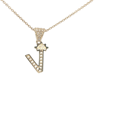 14 KARAT CHARM CZ LETTER V WITH CROWN