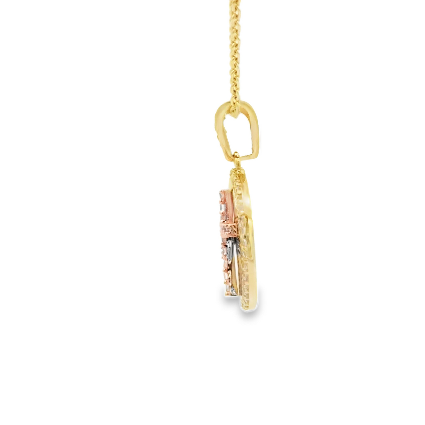 14K PENDENT MEDALLION CZ CROSS ROUND BURST