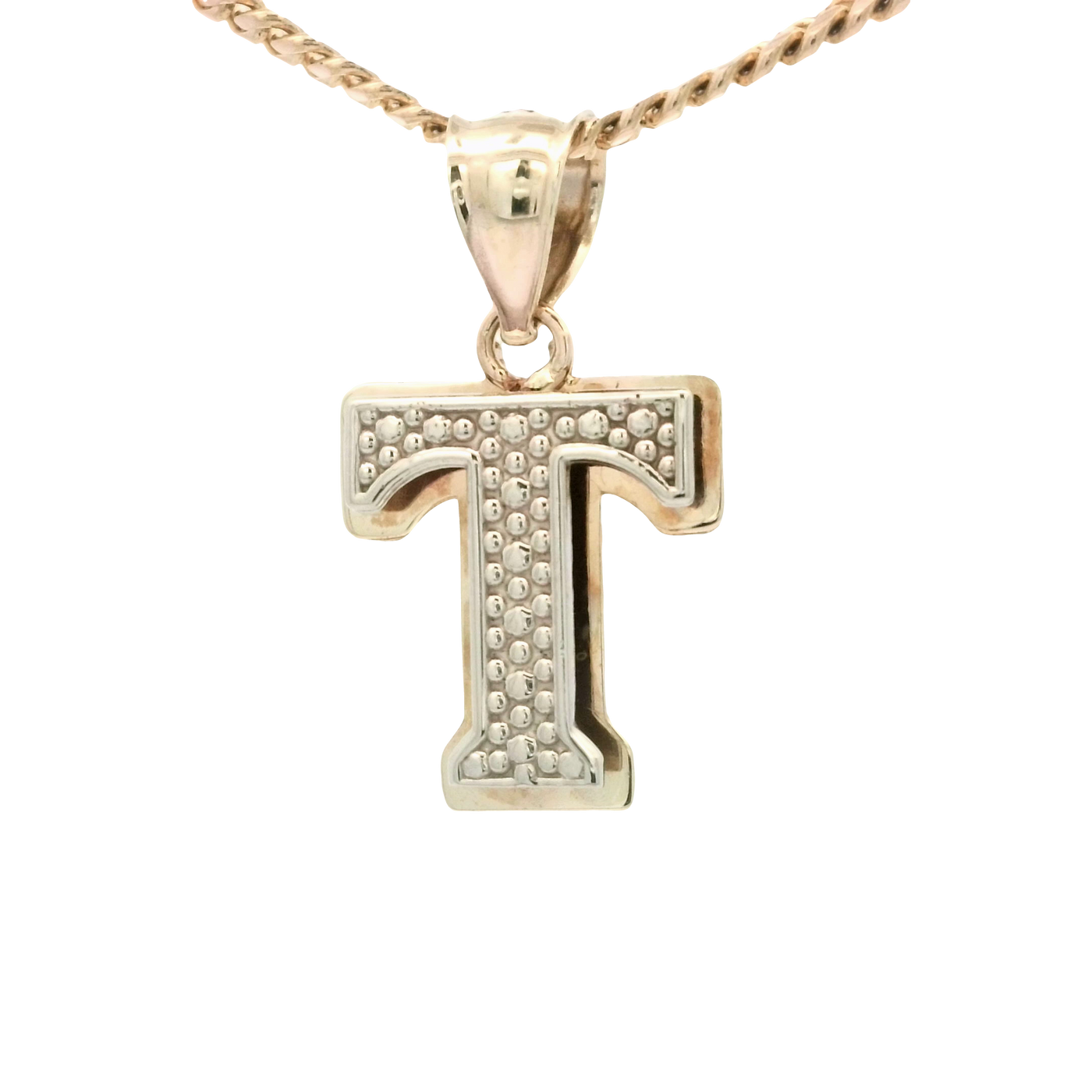 10 KARAT CHARM  LETTER T TWO TONE
