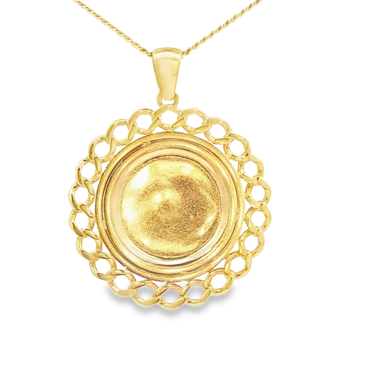 14 KARAT PENDANT NATURAL DIAMOND ENGRAVABLE ROUND CHAIN LINK BORDER