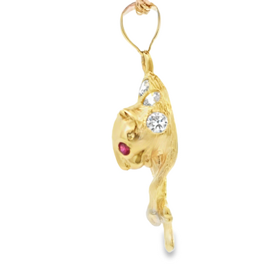 14 KARAT CHARM WEIGHT: 7.0G : CZ PANTHER WITH RED