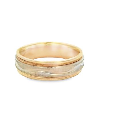 14KR Band Two-tone Satin Miligrain Ring