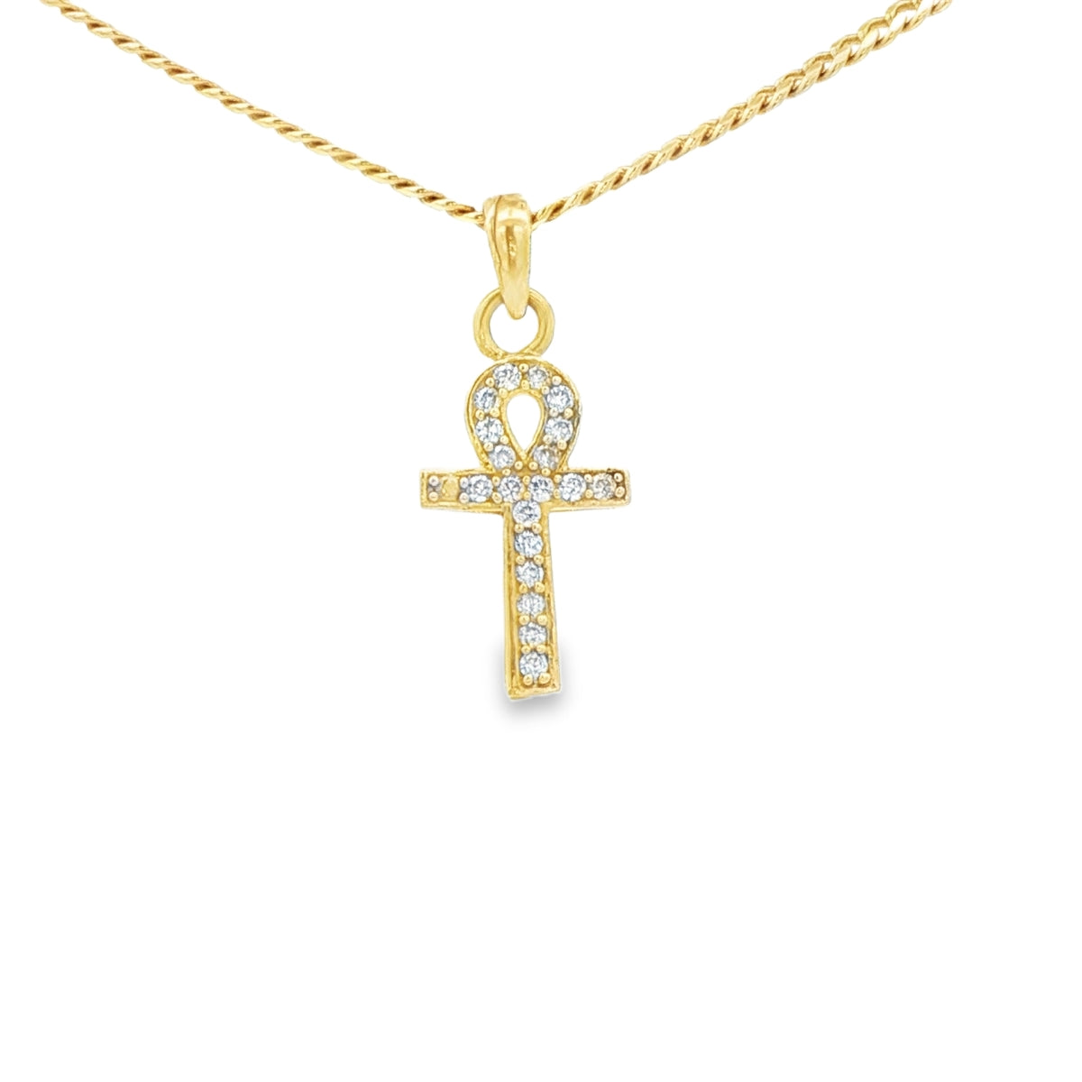 14 KARAT CHARM  CZ ANKH