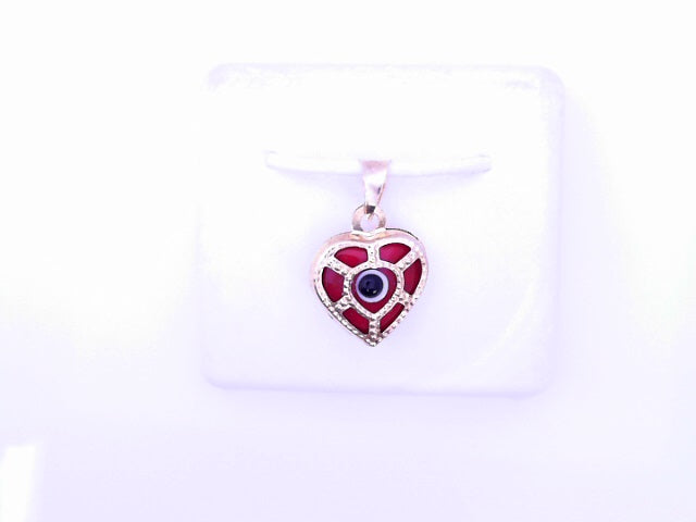 PENDANT 14K 1.1G EVIL EYE HEART RED MILIGRAIN