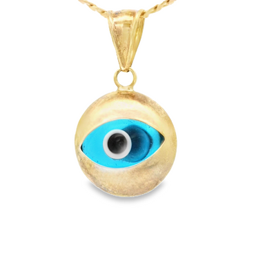 PENDANT 14K EVIL EYE BLUE OVAL POLISHED
