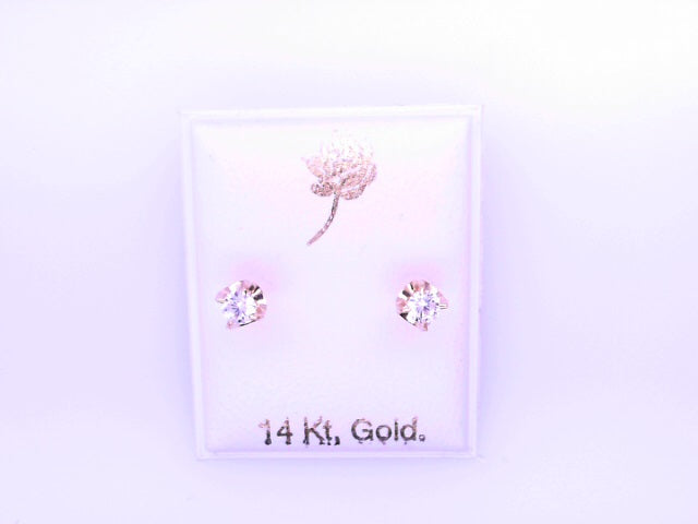 14 KARAT STUD EARRINGS WEIGHT: 0.8G : 5MM CZ CLEAR