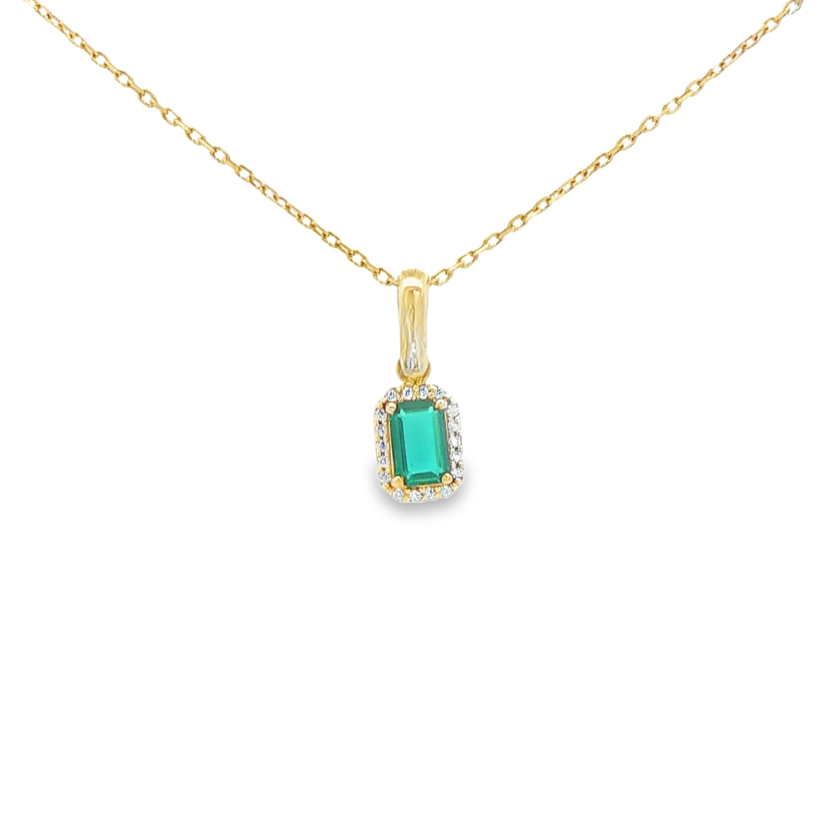 10 KARAT CHARM CZ GREEN HALO RECTANGLE
