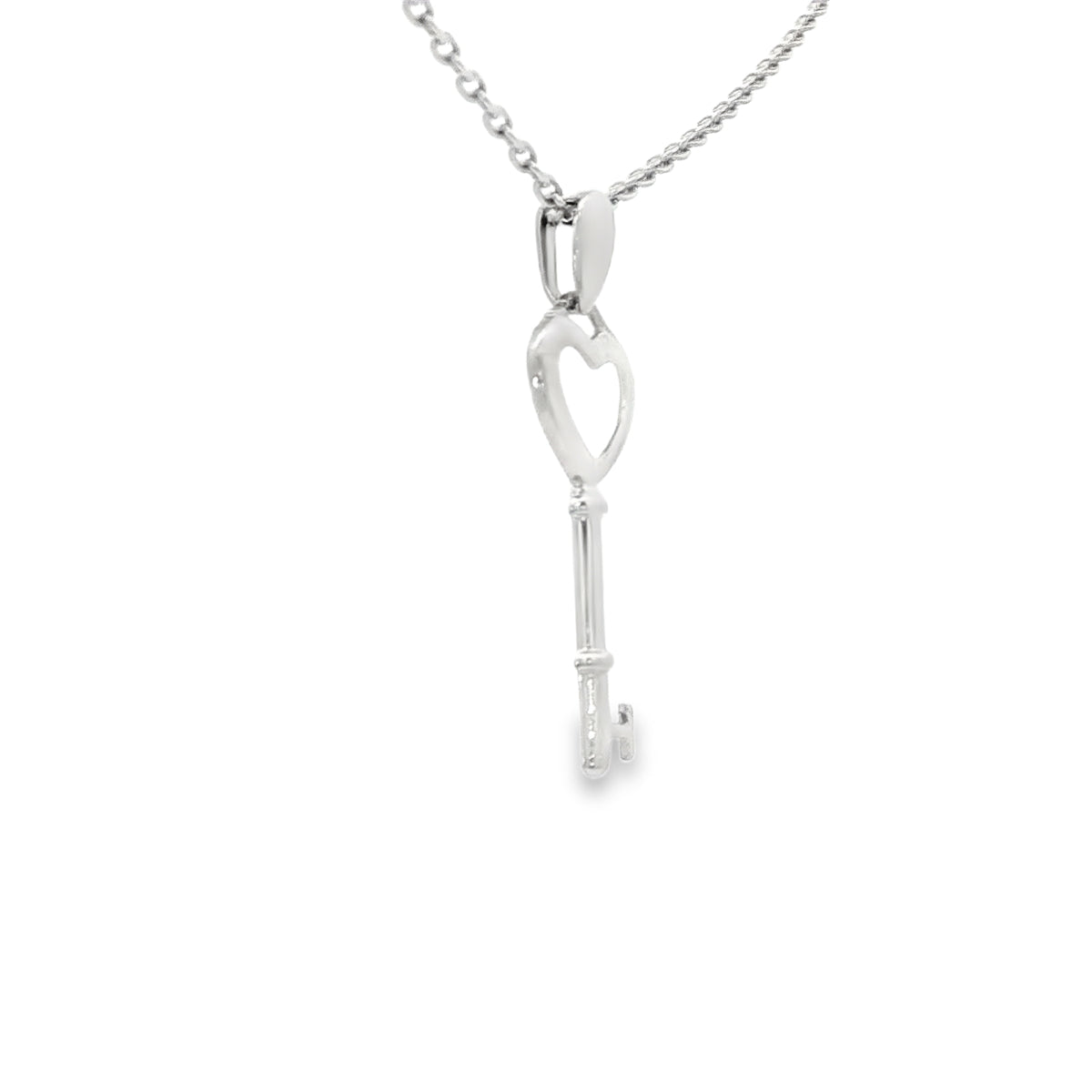 14K  WHITE KEY PENDANT KEY HEART POLISHED
