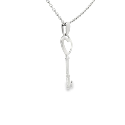 14K  WHITE KEY PENDANT KEY HEART POLISHED