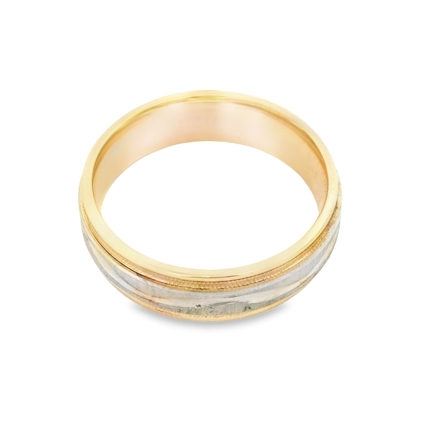 14KR Band Two-tone Satin Miligrain Ring