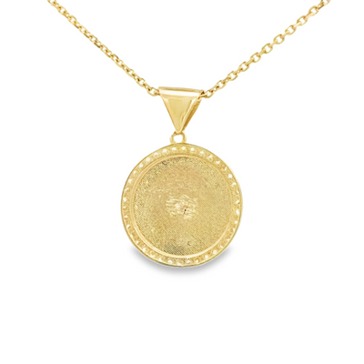 14K PENDENT MEDALLION CZ CROSS ROUND BURST