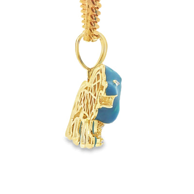 STERLING SILVER CHARM CZ LION BLUE ENAMEL