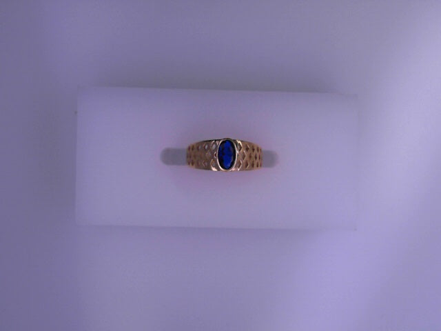 RING 14KR 1.2G #0 KID RING CZ CTR OVAL BLUE DIAM P