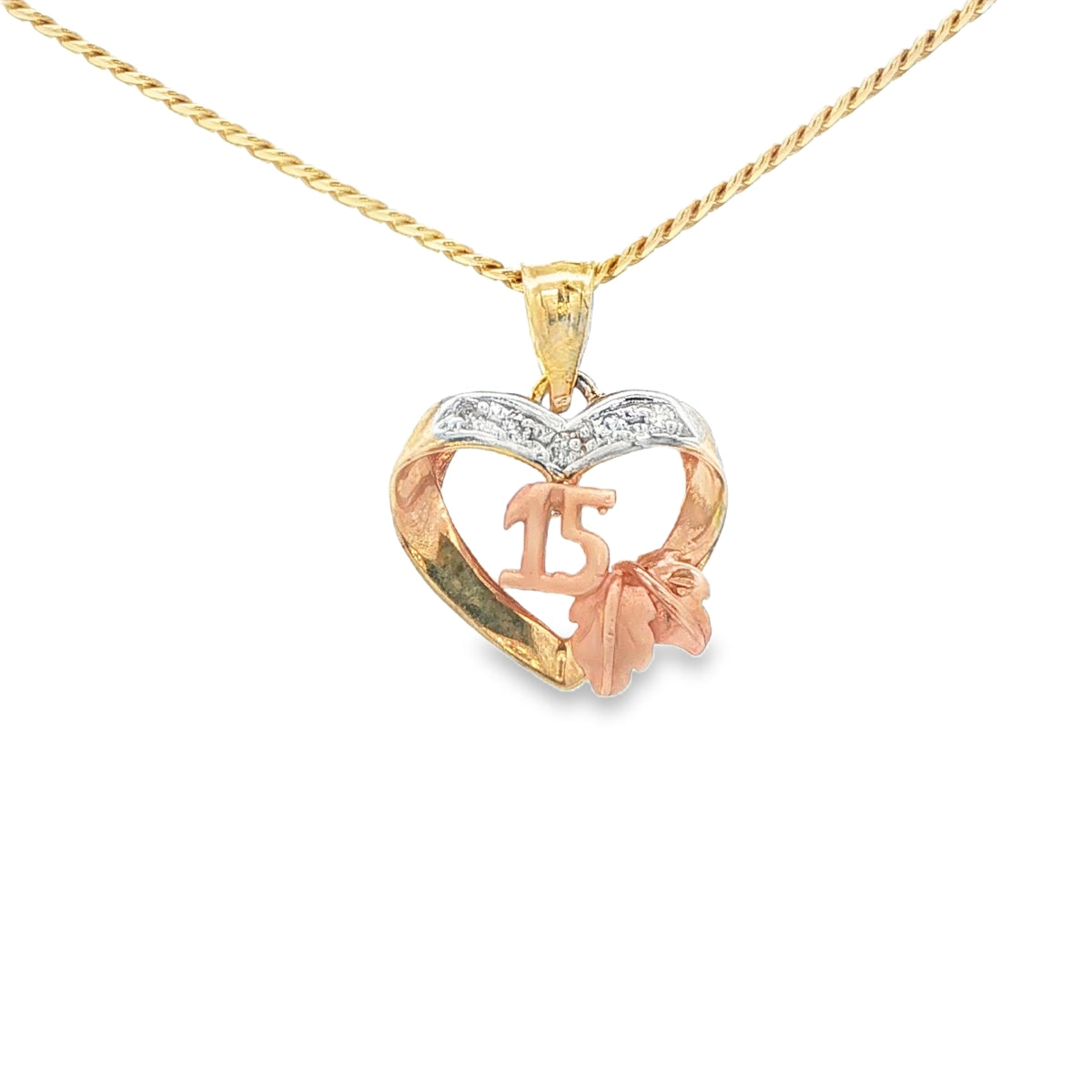PENDANT 14K 2.5 G 15 HEART 3TONE