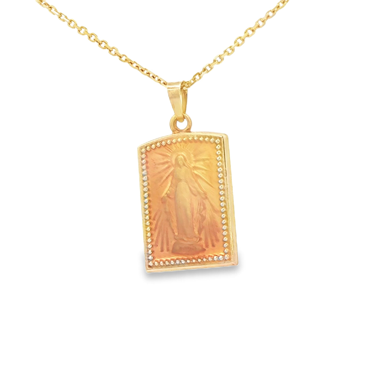 PENDANT 14K MILAGROSA RECTANGLE MARY SATIN FINISH MILIGRAIN BO
