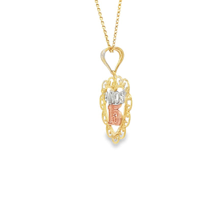 14KP QUINCE HEART DC 3TONE FILIGREE