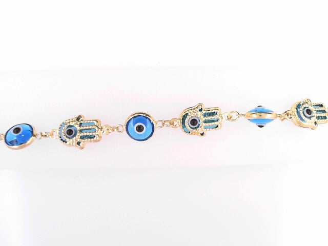 BRACELET 14KB 6.0G EVIL EYE 71/2'' BLUE ROUND AND