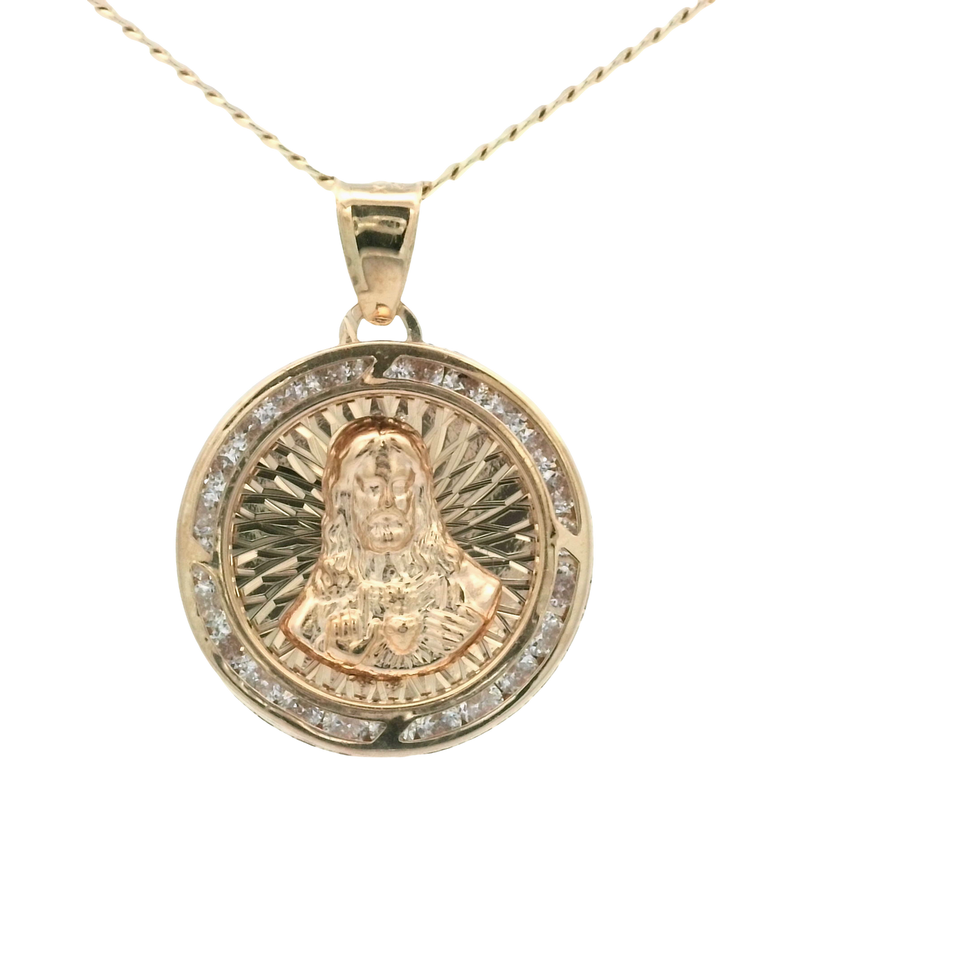 14K  PENDENT 2.5G  DOUBLE SIDED CZ  JESUS FACE GUA