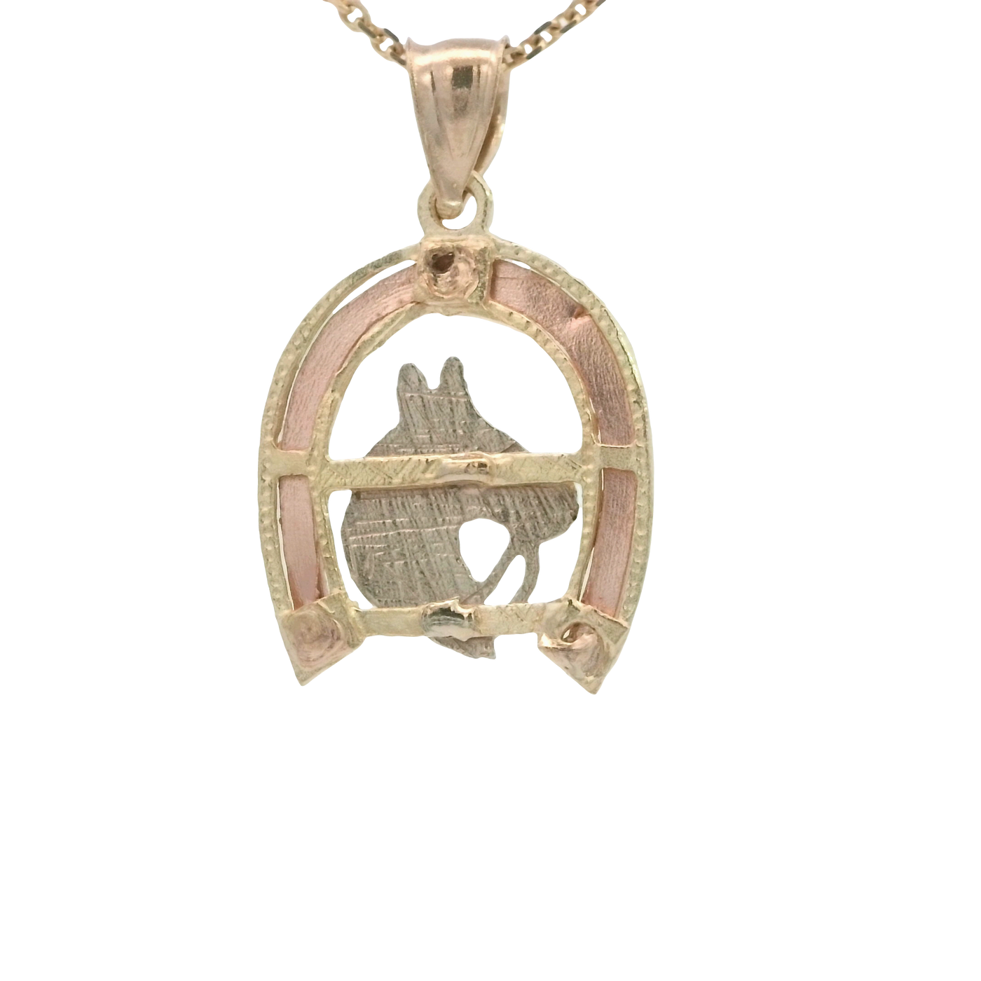 14K  PENDENT  2.5G HORSESHOE HORS CENTER DC 2TONE