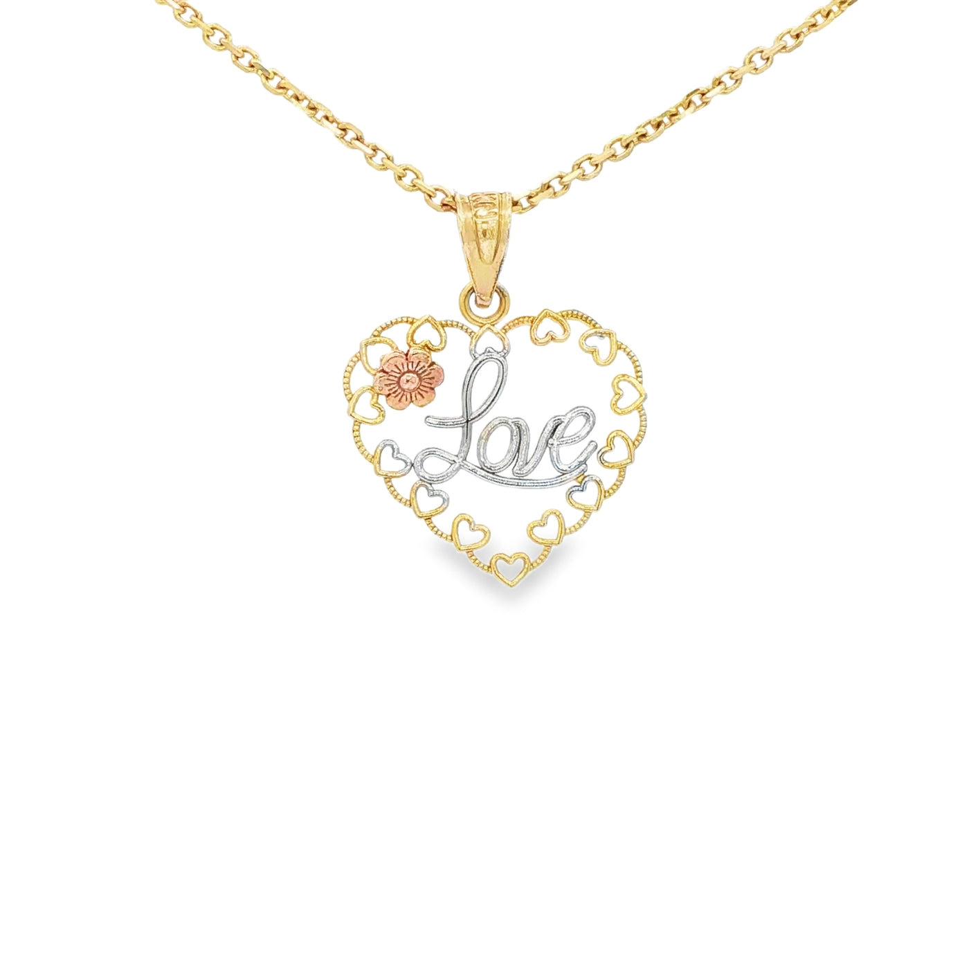 14K LOVE PENDANT 3TONE HEART LOVE