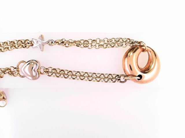 BRACELET 14KB 9.2G  7.5" 3C CABLE HEART 3TONE