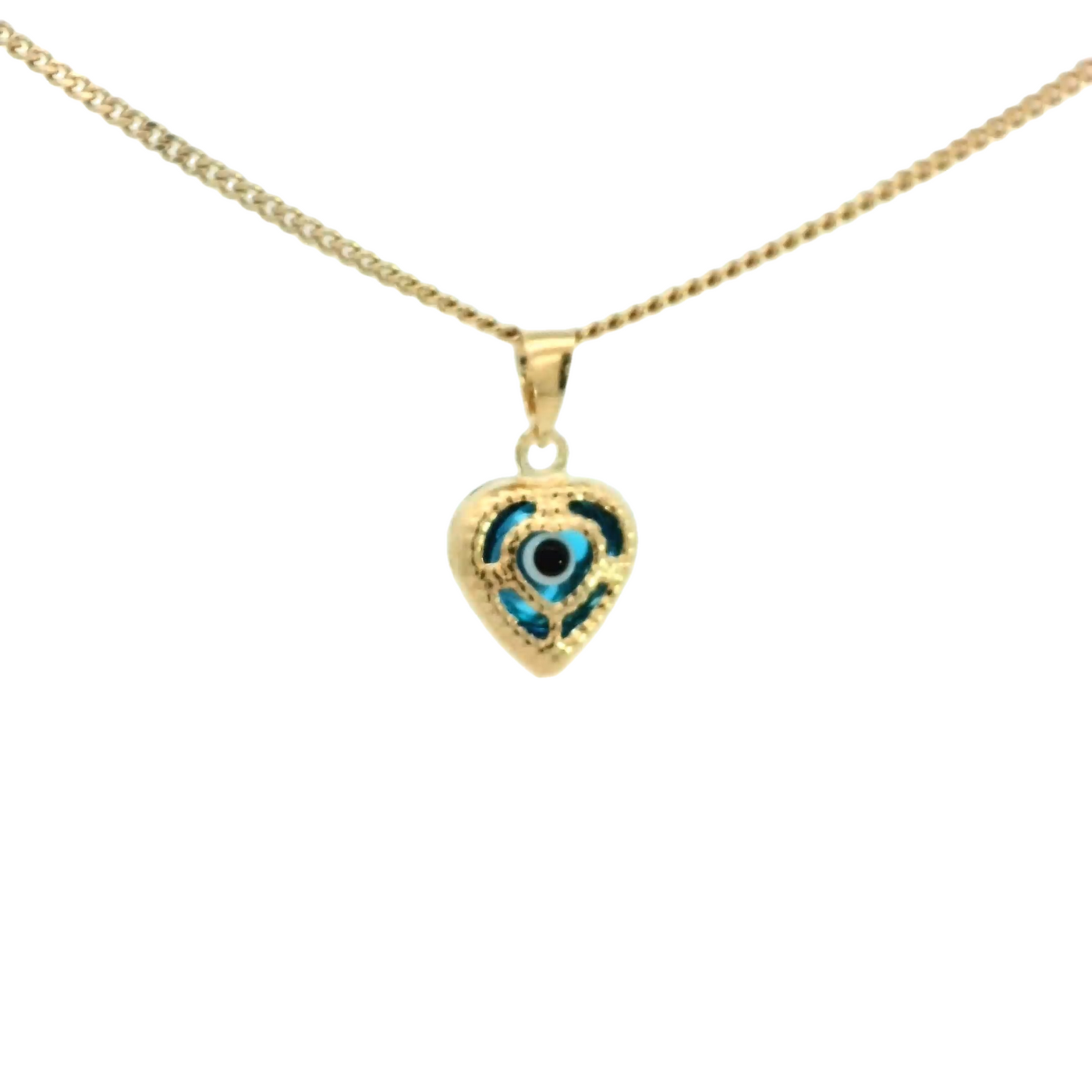 PENDANT 14K 0.6G EVIL EYE HEART BLUE MILIGRAIN