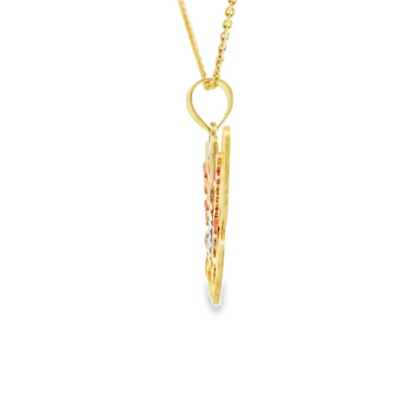 PENDANT 14KP 2.9G BUTTERFLY 3TONE SATIN FINISH