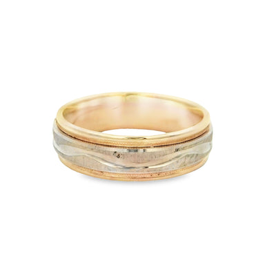 14KR Band Two-tone Satin Miligrain Ring